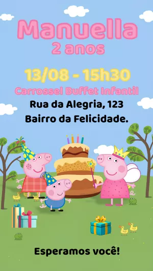 Convite de Aniversário Peppa Pig para Editar Online
