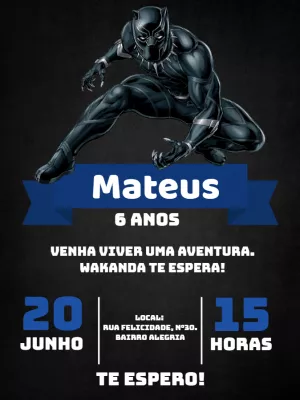 Convite de Aniversário Pantera Negra para Editar Online