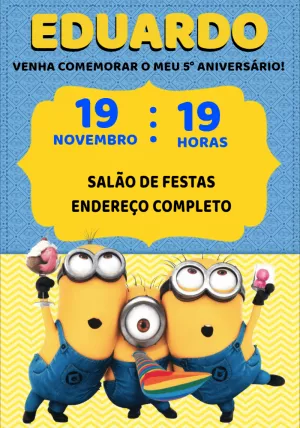 Convite de Aniversário Minions para Editar Online