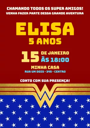 Convite Aniversário Mulher Maravilha para Editar Online