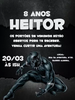 Convite de Aniversário Pantera Negra para Editar Online