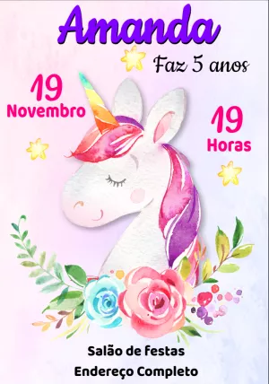独角兽生日邀请函 – 静态 – Montando a Sua Festa Oficial