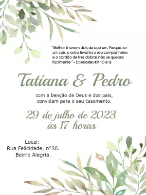 Convite de Casamento Folhagem Verde para Editar Online