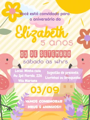 Convite Aniversário Flamingo Tropical para Editar Online