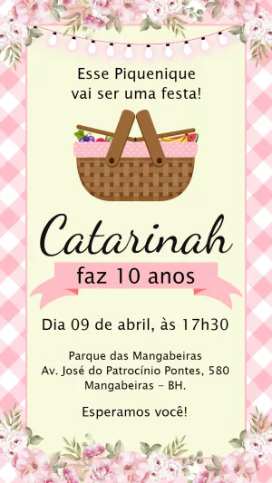 Convite de Aniversário Piquenique Delicado para Editar Online