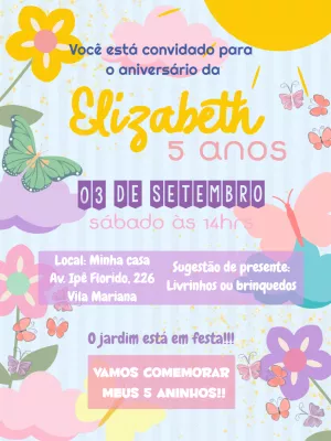Convite Aniversário Jardim Encantado Borboletas para Editar