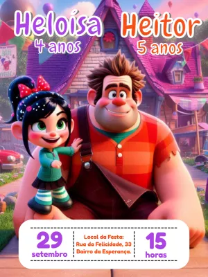 Convite Aniversário Duplo Detona Ralph para Editar Online