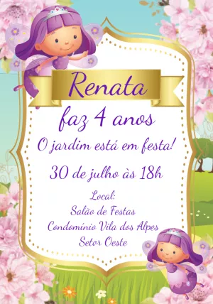 Convite de Aniversário Jardim das Fadas para Editar Online