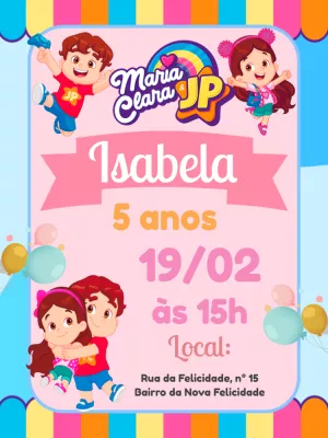 Convite Aniversário Maria Clara e JP para Editar Online