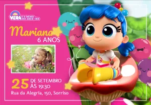 Convite Aniversário Vera e o Reino do Arco-Íris com Foto para Editar