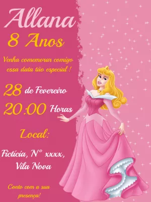 Convite Aniversário A Bela Adormecida para Editar Online