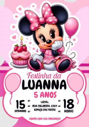 Convite de Aniversário Minnie Rosa para Editar Online