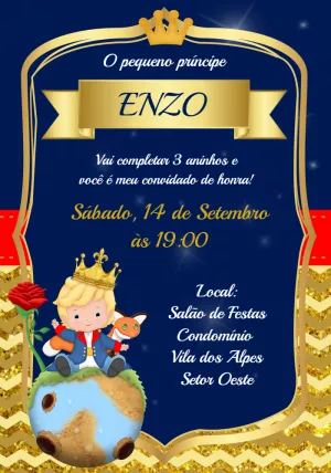 Convite de Aniversário O Pequeno Príncipe para Editar Online