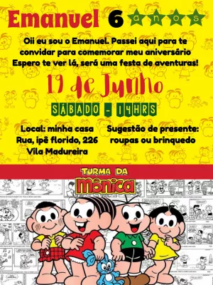 Invitation d'anniversaire Turma da Mônica – Statique – ig: @illustragio