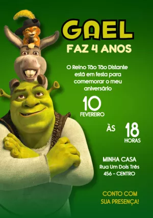 Convite Aniversário Shrek e Turma para Editar Online