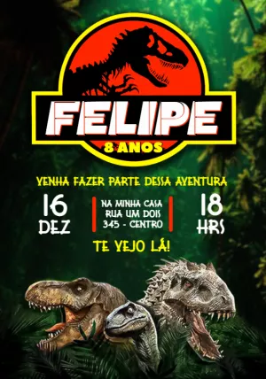 Convite de Aniversário Jurassic Park com Dinossauros para Editar