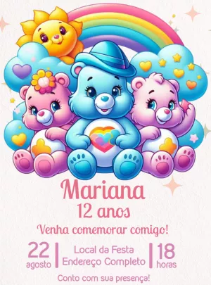 Convite de Aniversário Ursinhos Carinhosos para Editar Online