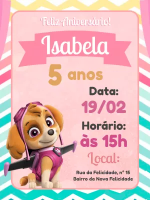 Invito di compleanno Paw Patrol – Statico – Pedro Henrique