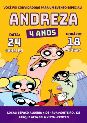 Convite de Aniversário Meninas Super Poderosas para Editar