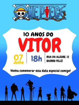 Convite de Aniversário One Piece com Piratas para Editar Online