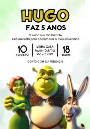 Convite de Aniversário Shrek com Personagens para Editar Online