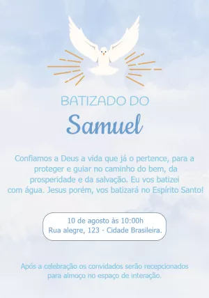 Convite de Batizado com Pomba do Espírito Santo para Editar