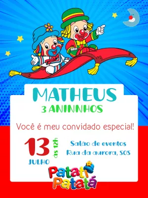 Convite de Aniversário Patati Patatá para Editar Online
