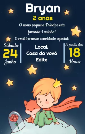 Convite Aniversário O Pequeno Príncipe para Editar Online