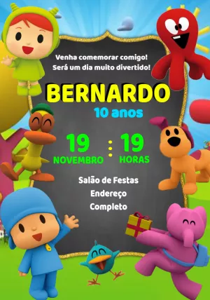 Convite de Aniversário Pocoyo e Turma para Editar Online