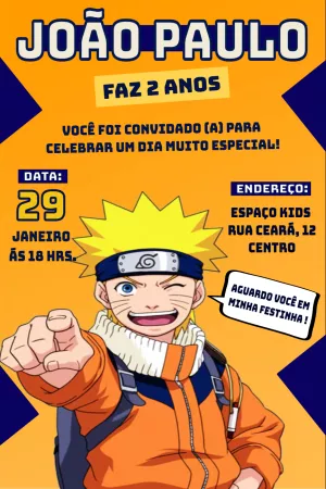 Convite de Aniversário Naruto Shippuden para Editar Online
