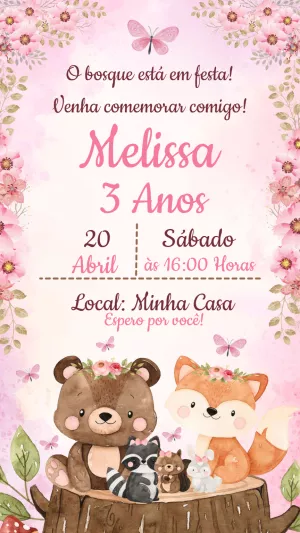 Convite Aniversário Bosque Encantado com Animais para Editar