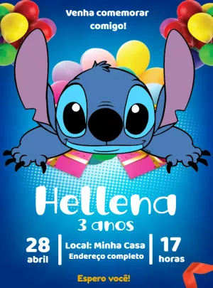 Convite de Aniversário do Stitch para Editar e Imprimir