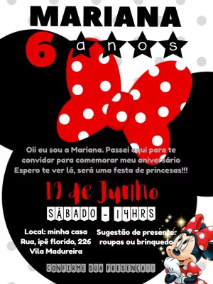 Convite de Aniversário Minnie Vermelha para Editar Online