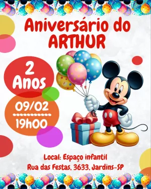 Convite de Aniversário Mickey Mouse para Editar Online