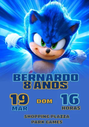Convite de Aniversário Sonic para Editar e Personalizar