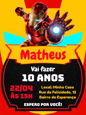 Convite Aniversário Homem de Ferro para Editar Online