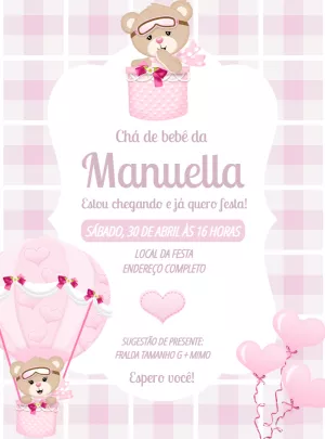 Convite Chá de Bebê Ursinha Baloeira para Editar Online