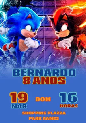 Convite de Aniversário Sonic e Shadow para Editar Online