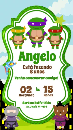 Convite de Aniversário Tartaruga Ninja para Editar Online