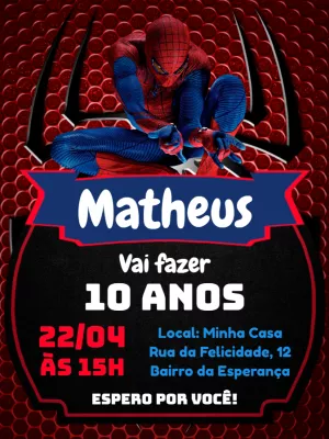 Convite de Aniversário Homem Aranha Editável Online