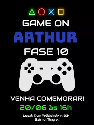 Convite de Aniversário Videogame Estilo PS4 para Editar
