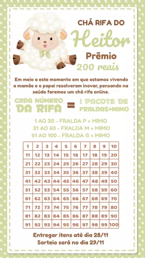 Chá Rifa Ovelhinha Fofa para Editar Online e Imprimir