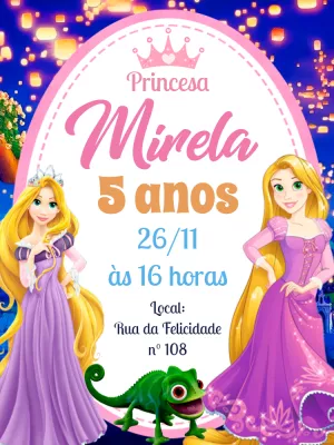 Convite Aniversário Princesa Rapunzel para Editar Online