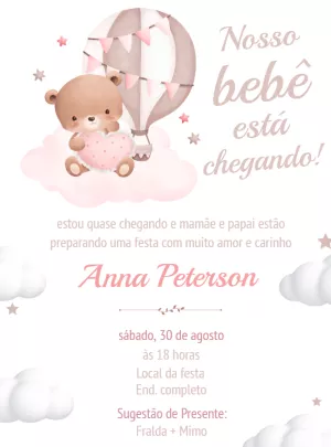 Convite Chá de Bebê Ursinha Baloeira para Editar Online