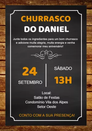 Convite de Aniversário Churrasco Estilo Lousa para Editar