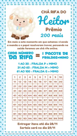 Convite Chá Rifa Ovelhinha Azul para Editar Online e Imprimir