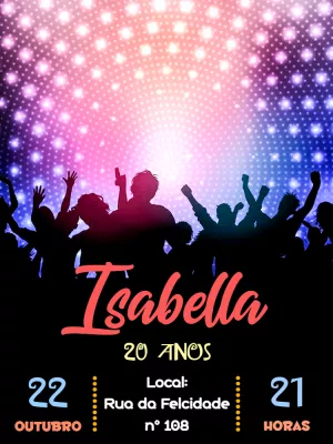 Convite de Aniversário Balada Neon para Editar Online
