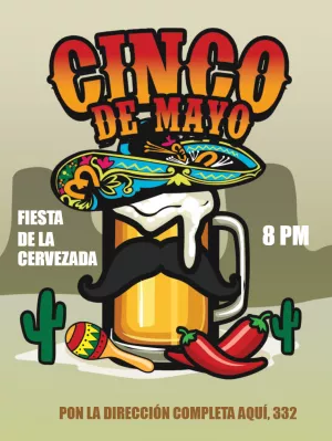 Convite Festa Mexicana Cinco de Mayo com Cerveja para Editar