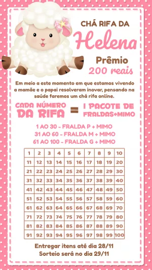 Convite Chá Rifa Ovelhinha Menina para Editar Online