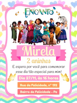 Convite de Aniversário Encanto com Personagens para Editar Online